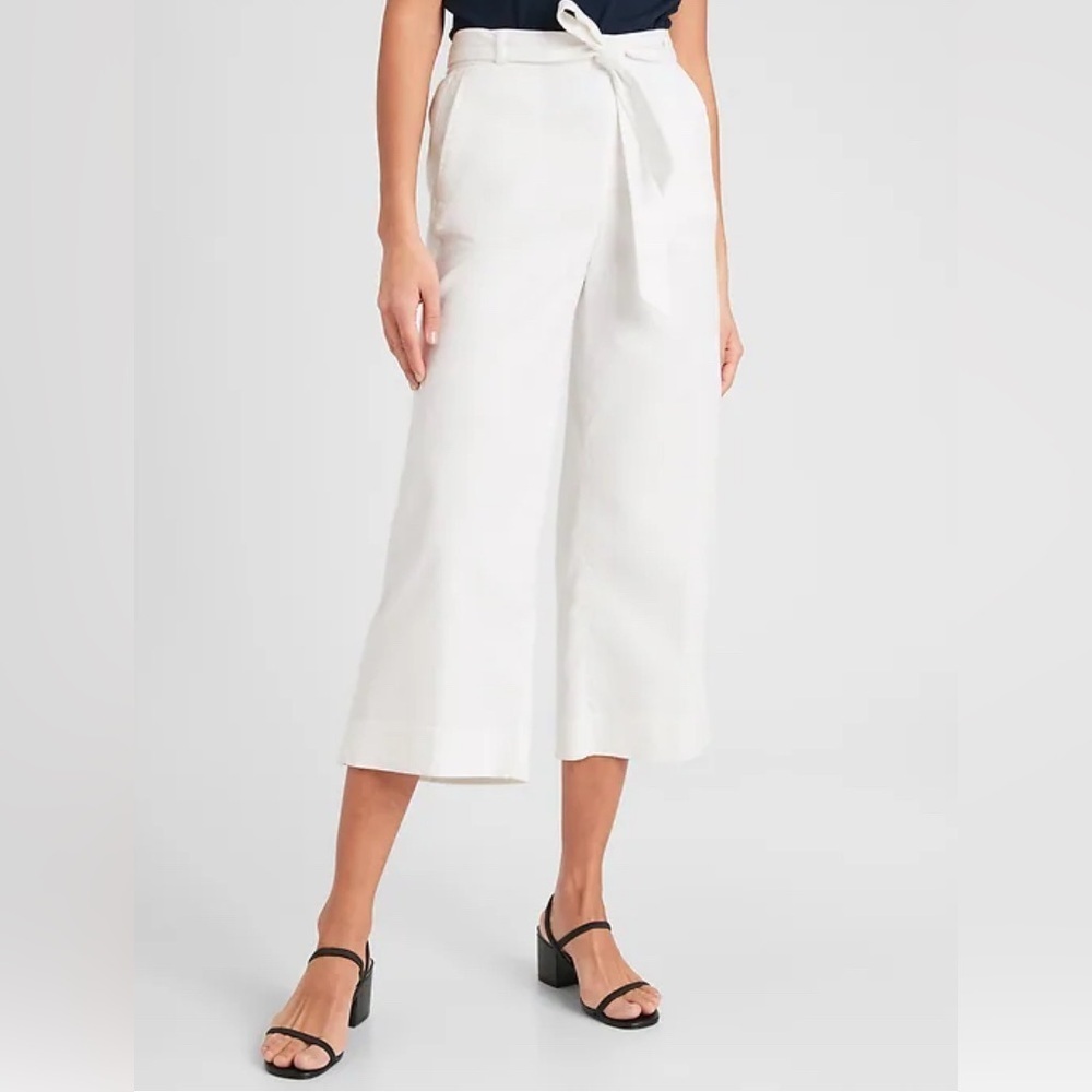 Banana Republic Rowan Wide-Leg Tie-Waist Linen Crop Pant Coastal Resortwear
